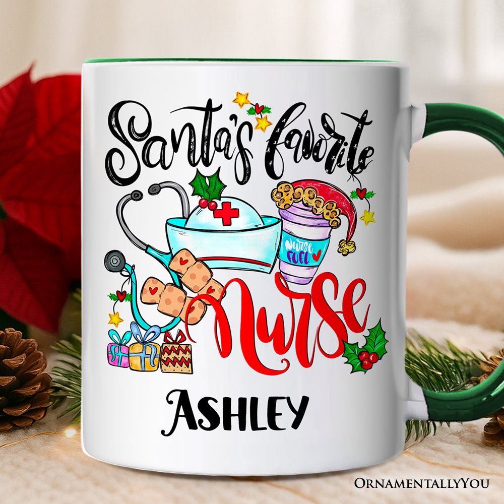 Santa's Favorite Nurse Christmas Personalized Mug, Healthcare Appreciation Gift with Custom Name