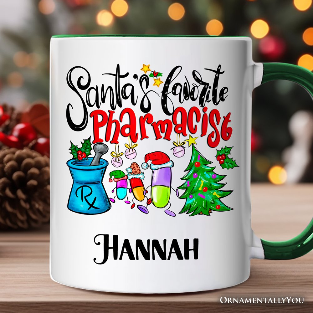 Santa's Favorite Pharmacist Christmas Personalized Mug, Pharmacy Appreciation Gift with Custom Name