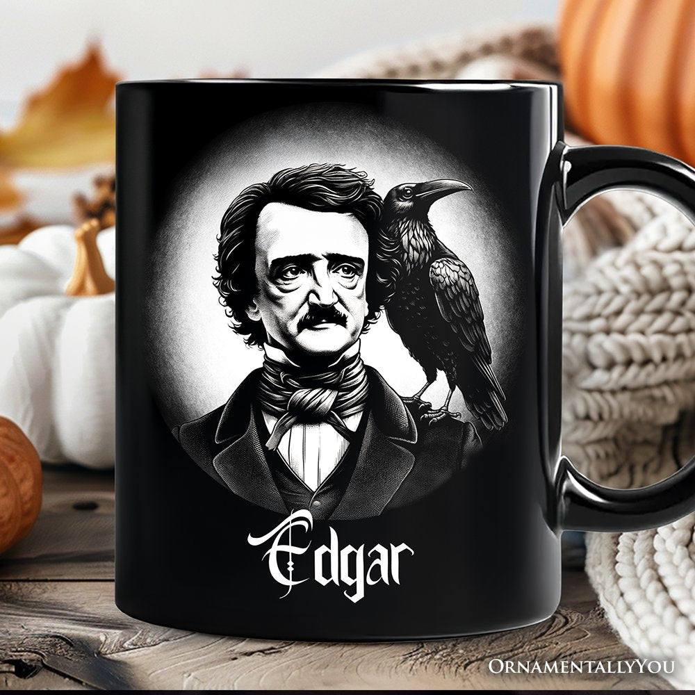 Edgar Allan Poe Spooky Portrait Personalized Mug Horror Villain Theme Halloween Gift with Custom Name