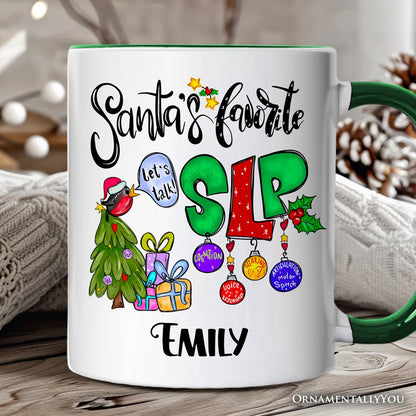 Santa's Favorite SLP Christmas Personalized Mug, Gift for Speech Therapist and Language Pathologist with Custom Name