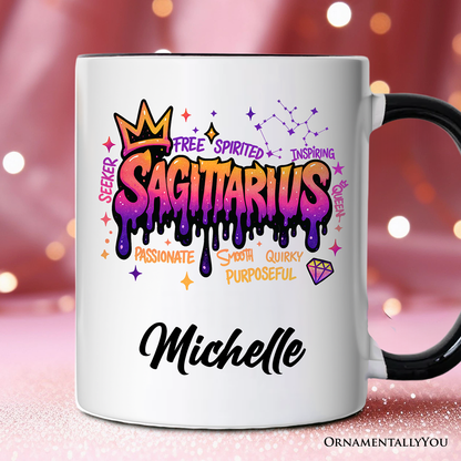 Sagittarius Graffiti Zodiac Personalized Mug, Street Style Astrology Horoscope Gift with Custom Name