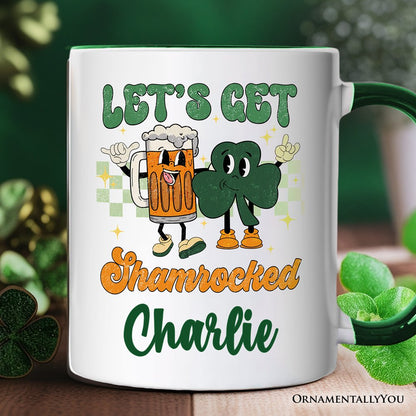 Let's Get Shamrocked St Patrick's Day Personalized Mug, Funny Beer and Clover Drinking Gift with Custom Name