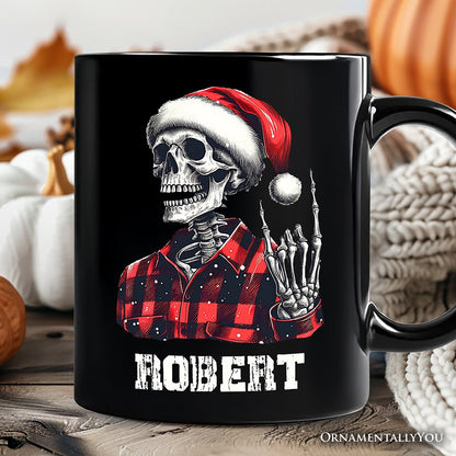Buffalo Plaid Christmas Skeleton Personalized Mug, Brutal Guys Gift with Custom Name