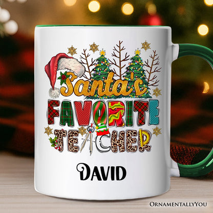 Santa's Favorite Teacher Personalized Mug, Christmas Gift with Custom Name