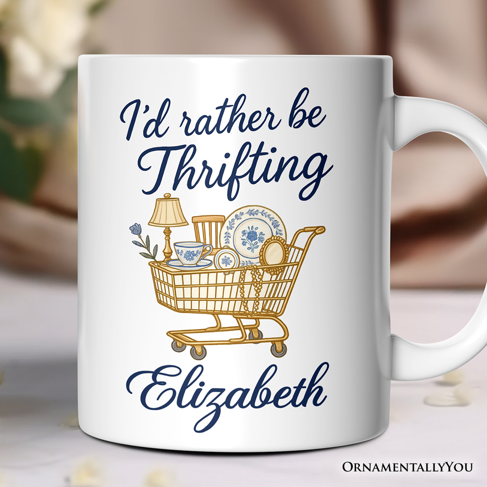 I'd Rather Be Thrifting Personalized Mug, Vintage Thrift Shop Lover Gift with Custom Name
