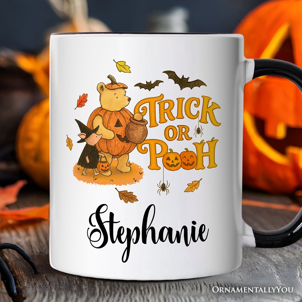 Vintage Trick or Pooh Personalized Mug, Pooh Bear and Friends in Halloween Costume Gift with Custom Name