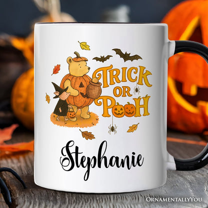 Vintage Trick or Pooh Personalized Mug, Pooh Bear and Friends in Halloween Costume Gift with Custom Name
