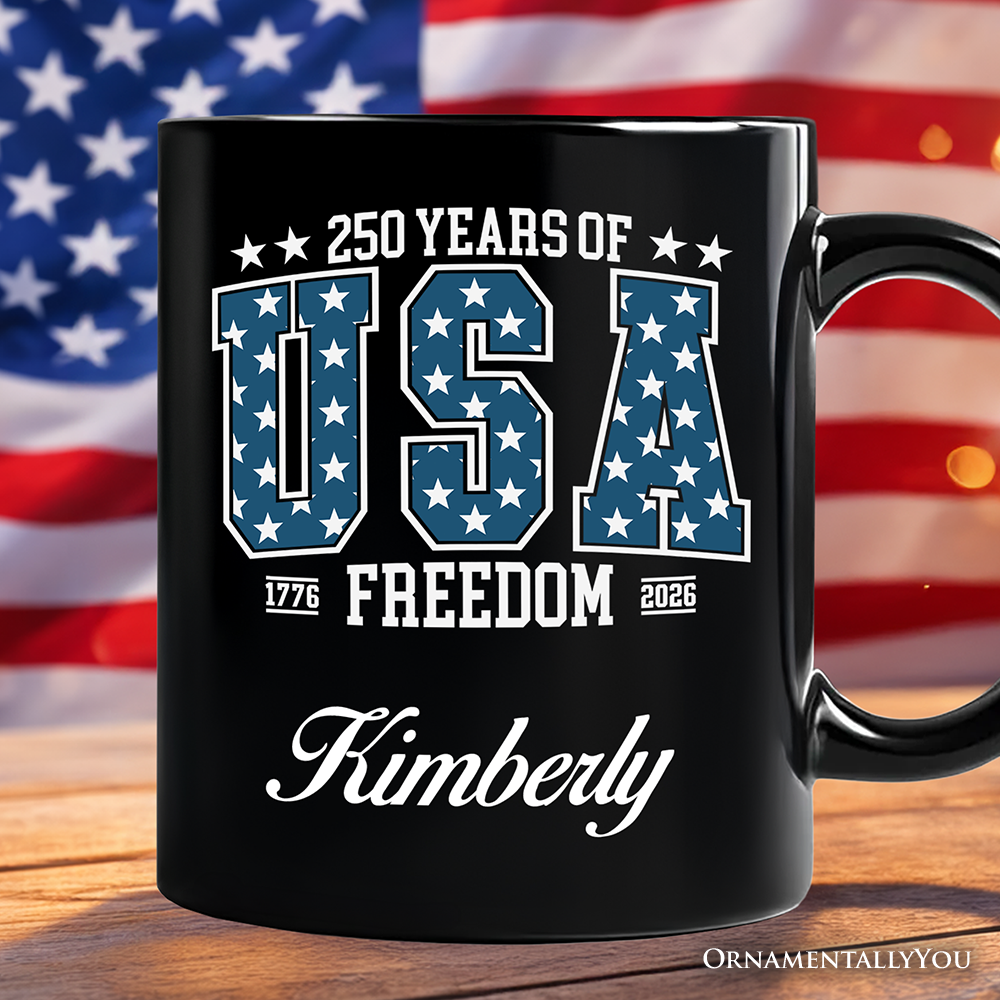 USA 250 Years Anniversary Personalized Mug, 4th of July Patriotic 1776-2026 Freedom Gift with Custom Name