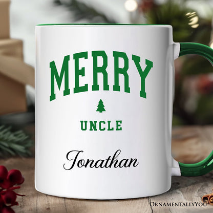Merry Uncle Retro Christmas Personalized Mug, Matching Family Holiday Gift with Custom Name