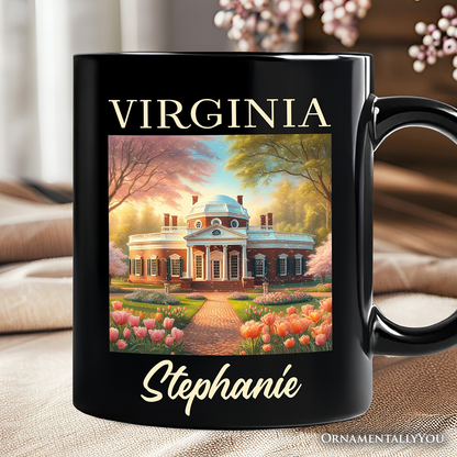 Classic Virginia State Jefferson's Monticello Personalized Mug, Southern Charm Gift and American History Keepsake with Custom Name