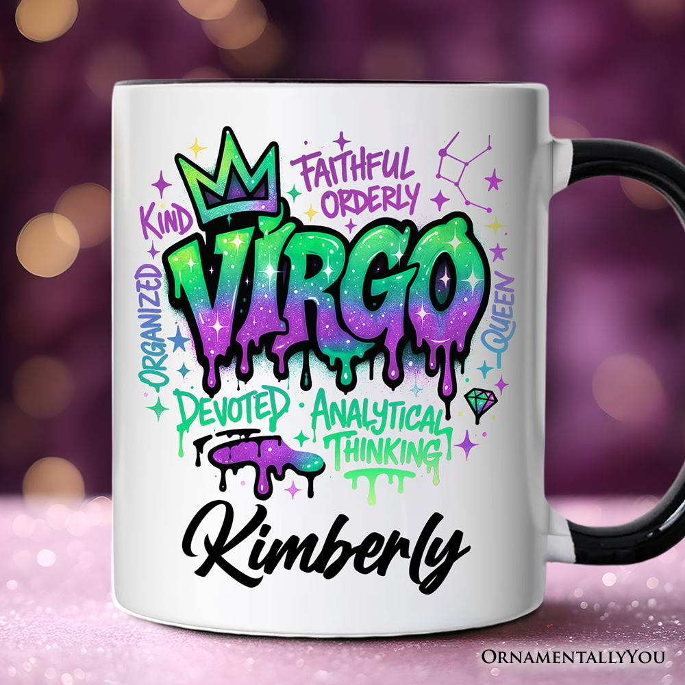 Virgo Graffiti Zodiac Personalized Mug, Street Style Astrology Horoscope Gift with Custom Name