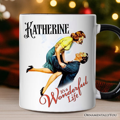 It's a Wonderful Life Personalized Mug, Vintage 1940s Movie Christmas Gift with Custom Name