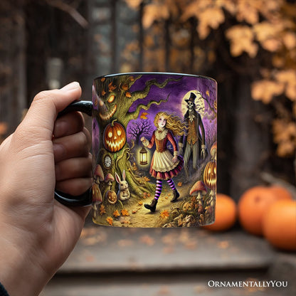 Spooky Parable Alice's Adventure in Wonderland Personalized Mug, Halloween Ceramic Gift with Custom Name