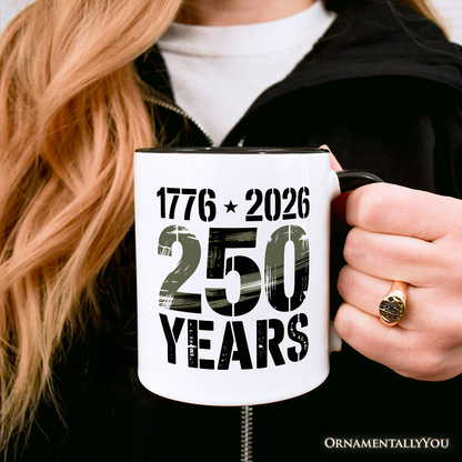 America 250 Years of Freedom Anniversary Personalized Mug, 4th of July USA Patriotic Gift with Custom Name