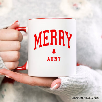 Merry Aunt Retro Christmas Personalized Mug, Matching Family Holiday Gift with Custom Name