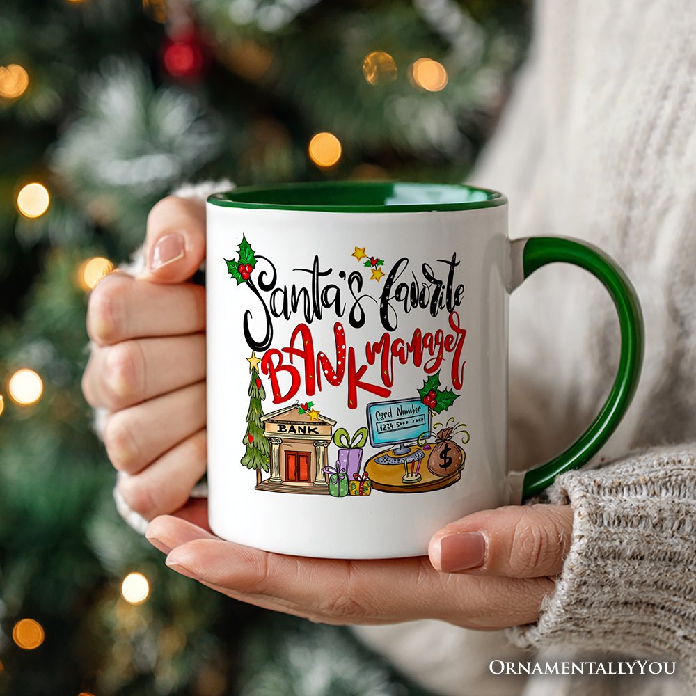 Santa's Favorite Bank Manager Christmas Personalized Mug, Appreciation Gift with Custom Name