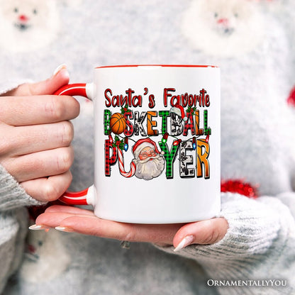 Santa's Favorite Basketball Player Personalized Mug, Plaid Christmas Athelete Gift with Custom Name