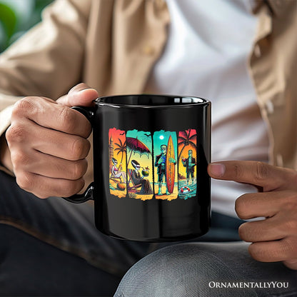Frankenstein's Beach Vacation Personalized Mug, Retro Neon Summer Vibes Gift with Custom Name