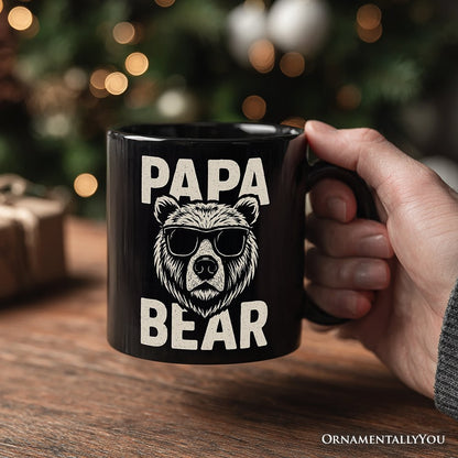 Papa Bear Sunglasses Personalized Mug, Black Vintage Gift with Custom Name for Cool Dads