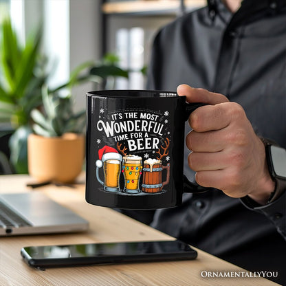 It's The Most Wonderful Time For a Beer Personalized Mug, Funny Holiday Beer Christmas Gift with Custom Name