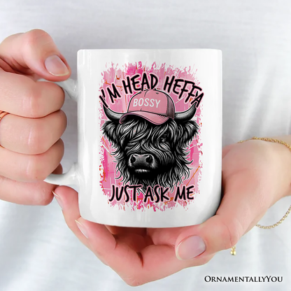 Bossy Highland Cow Personalized Mug, Head Heifer Funny Western Gift with Custom Name