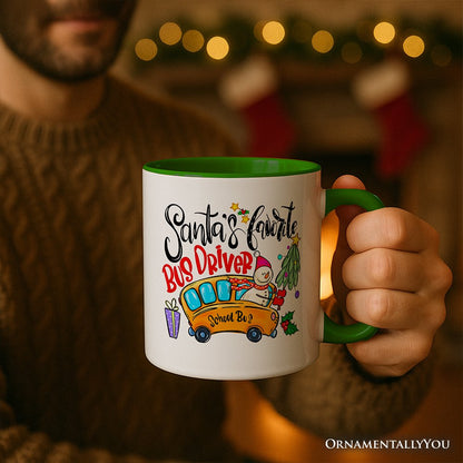 Santa's Favorite School Bus Driver Personalized Mug, Appreciation Christmas Gift with Custom Name