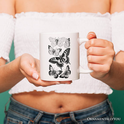 Vintage Butterfly Sketch Personalized Mug, Botanical Insect Art Nature Gift with Custom Name