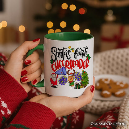 Santa's Favorite Cheerleader Christmas Personalized Mug, Sports Appreciation Gift with Custom Name