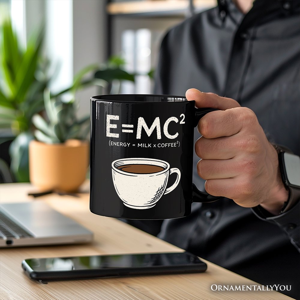 Coffee Equation Personalized Mug, E=MC2 Funny Workday Gift for Caffeinated Office Workers with Custom Name