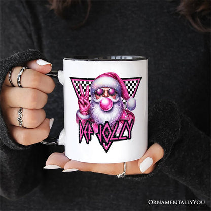 Pink Santa Blowing Bubblegum Personalized Mug, Def Jolly Coquette Retro Christmas Gift with Custom Name