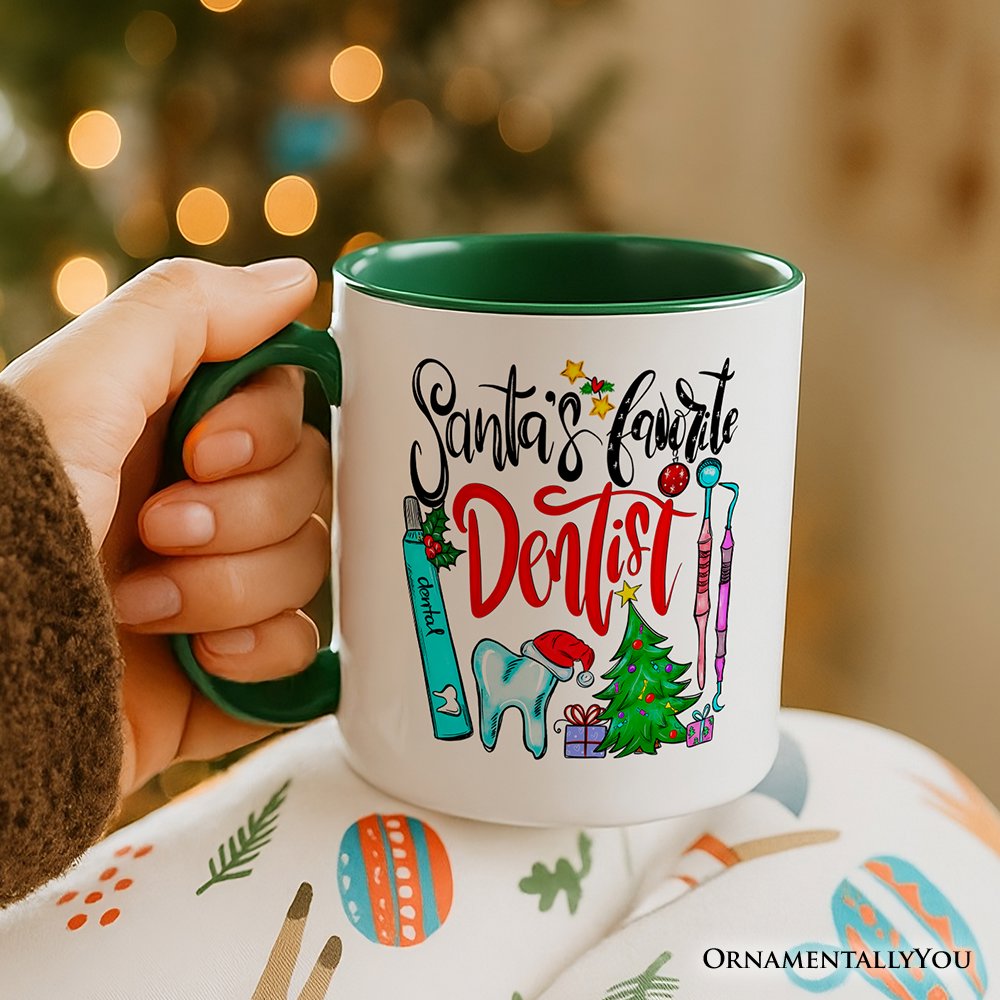 Santa's Favorite Dentist Christmas Personalized Mug, Dental Healthcare Appreciation Gift with Custom Name