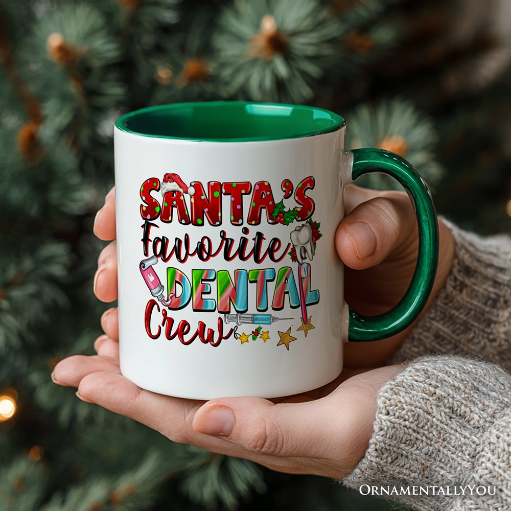 Santa's Favorite Dental Crew Christmas Personalized Mug, Dentist Office Gift with Custom Name