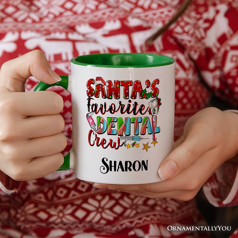 Santa's Favorite Dental Crew Christmas Personalized Mug, Dentist Office Gift with Custom Name