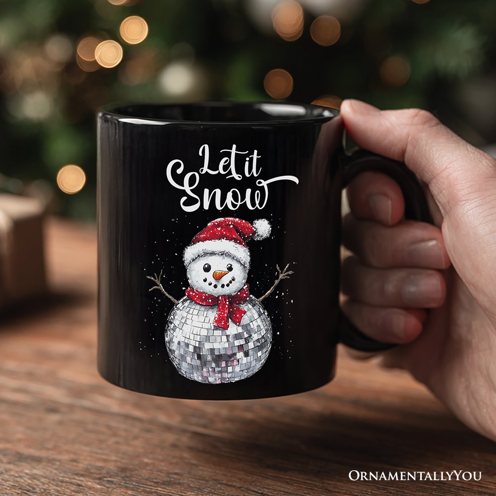 Disco Snowman Christmas Personalized Mug, Retro Holiday Gift with Custom Name for Dancers