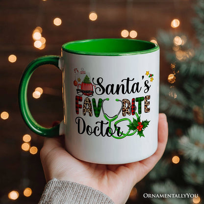 Santa's Favorite Doctor Christmas Personalized Mug, Appreciation Gift for Medical Worker with Custom Name