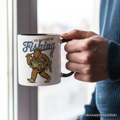I'd Rather Be Fishing Bigfoot Personalized Mug, Funny Sasquatch Fishermen Gift with Custom Name