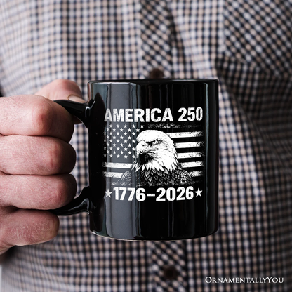 America 250 Freedom Flag Eagle Personalized Mug, 4th of July USA Patriotic Gift with Custom Name