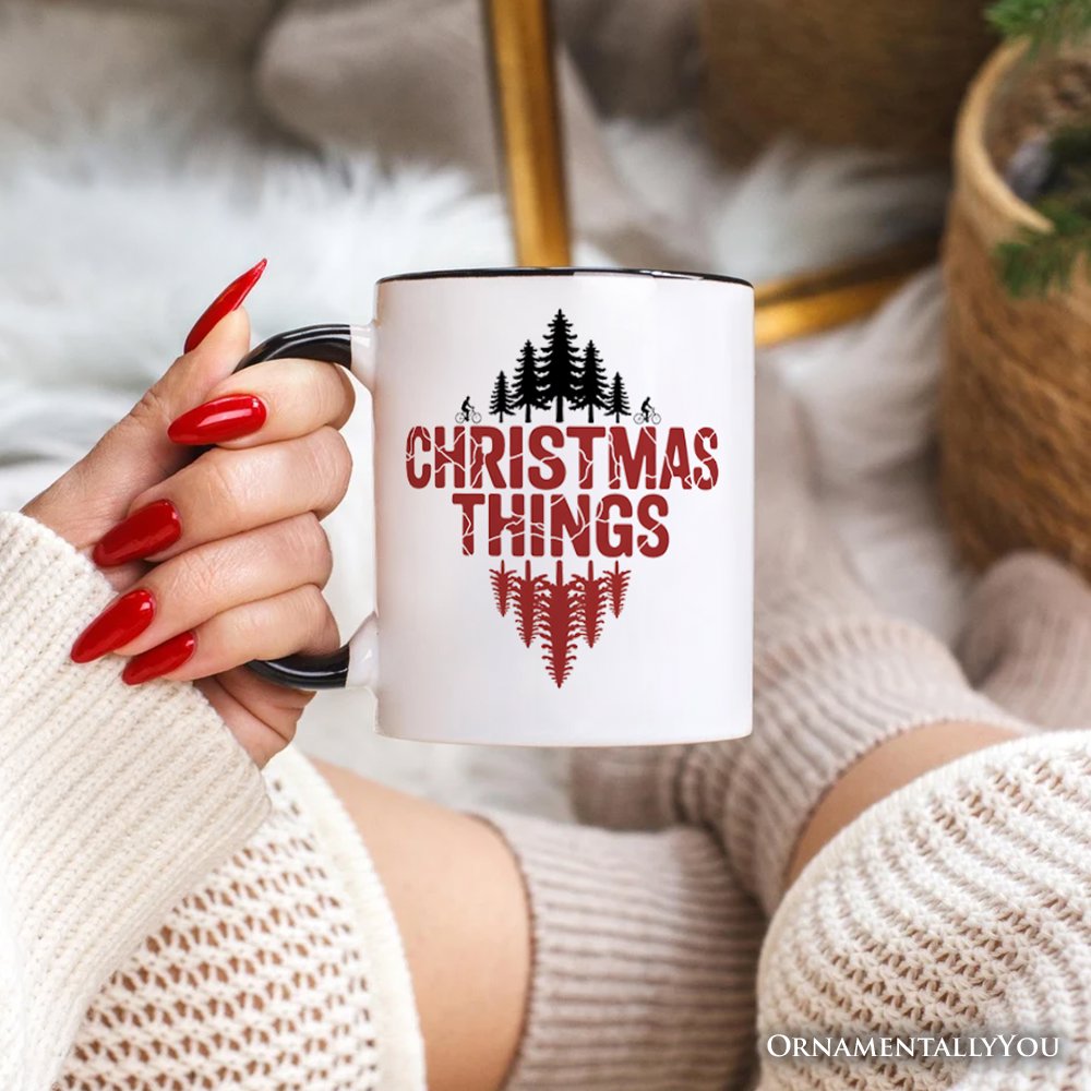 Christmas Things Retro Pop Classic Personalized Mug, Holiday Tee Gift with Custom Name