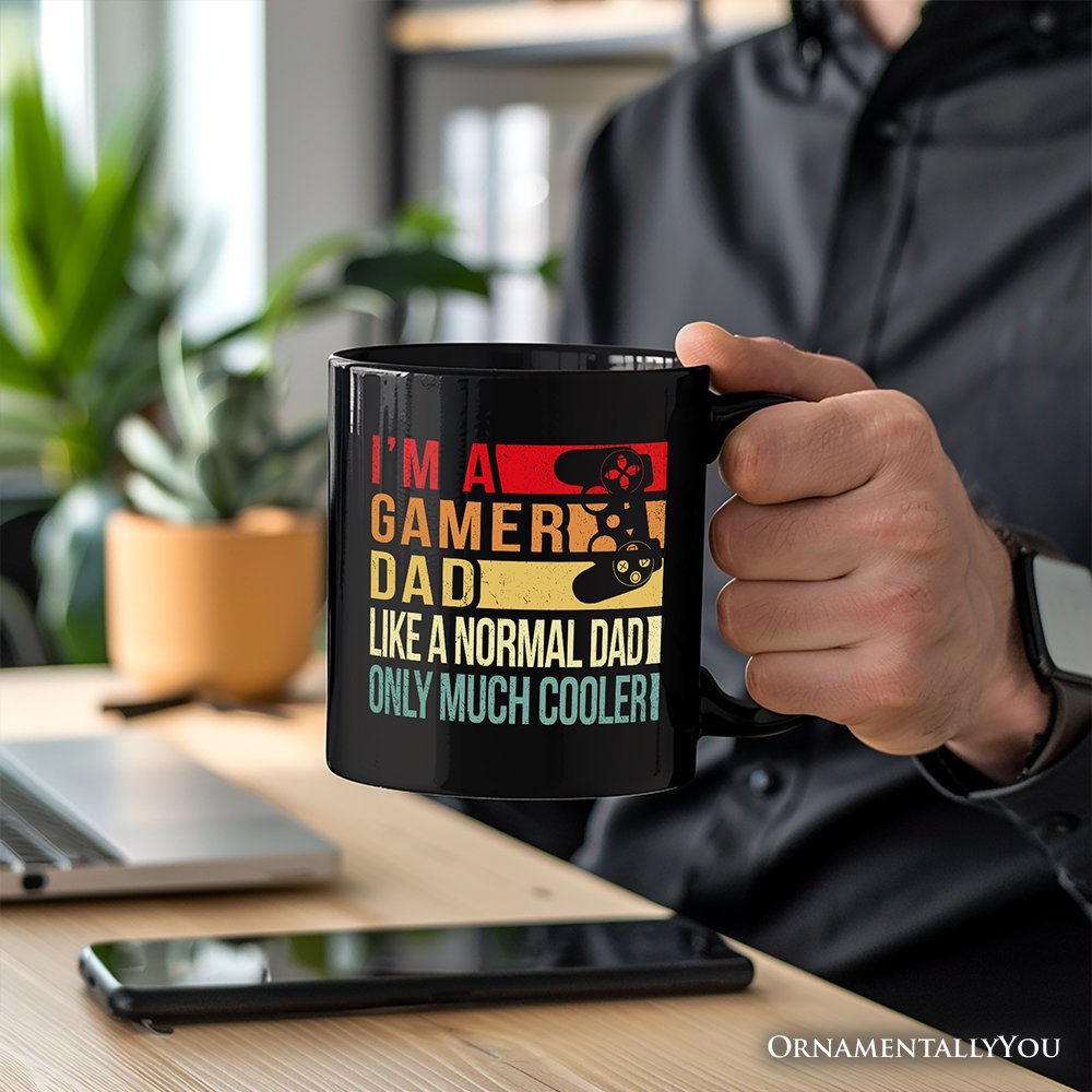 Gamer Dad Controller Personalized Mug, Black Funny Gift for Cool Fathers with Custom Name