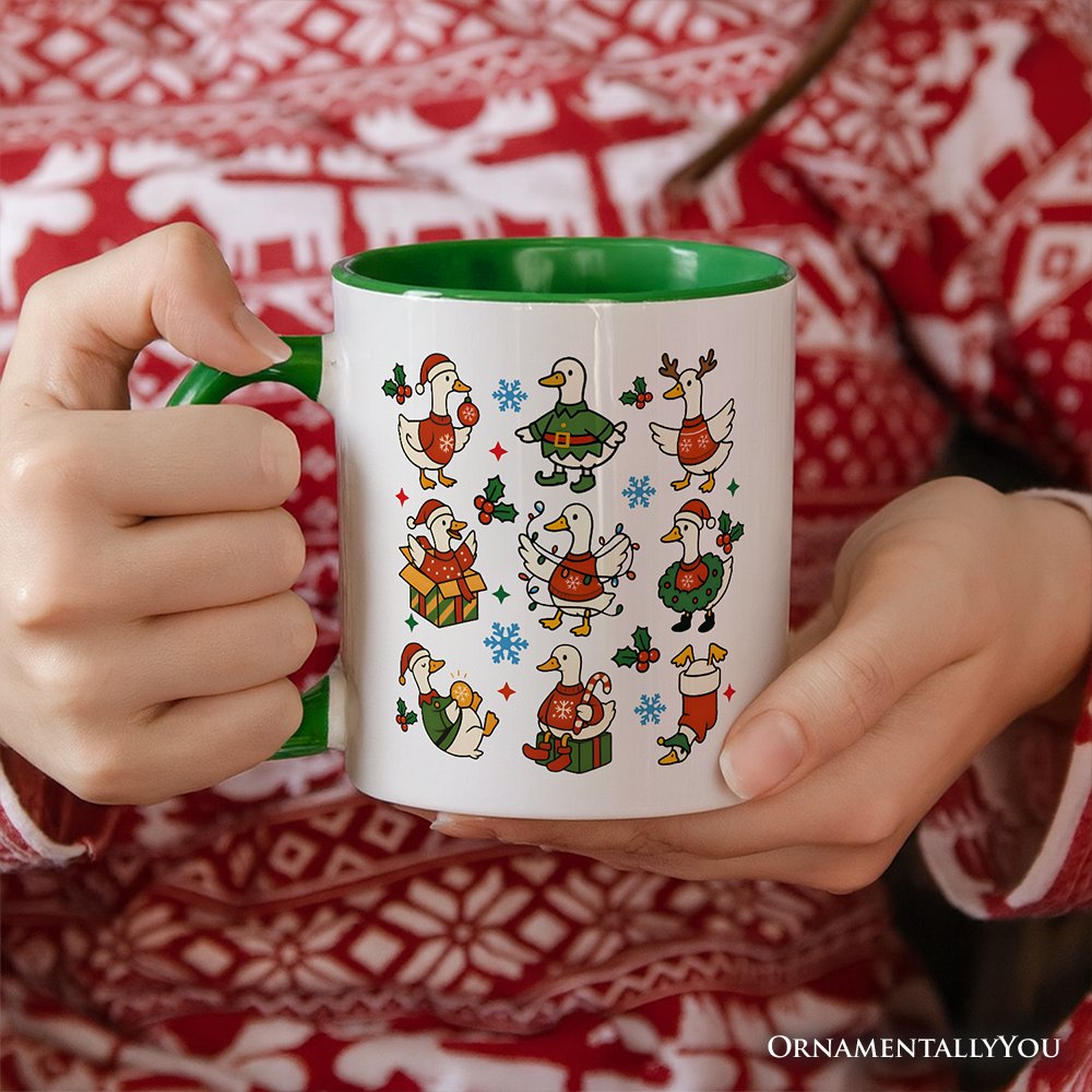 Just a Jolly Goose Christmas Personalized Mug, Holiday Geese Santa Festive Gift with Custom Name