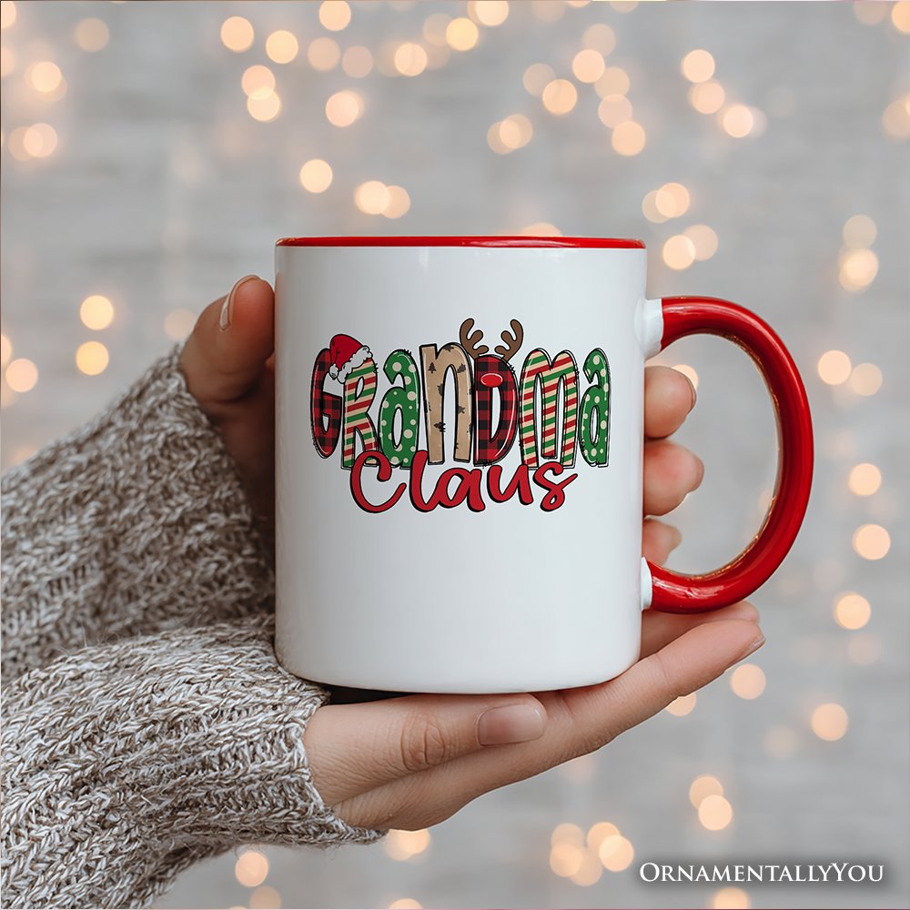 Grandma Claus Retro Christmas Personalized Mug, Matching Family Holiday Gift with Custom Name