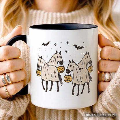 Retro Halloween Horse Ghosts Personalized Mug, Cute Western Gift with Spooky Vibes and Custom Name