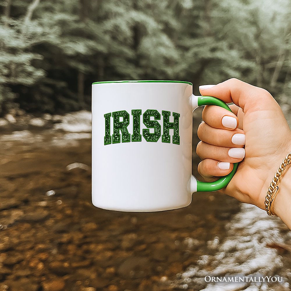 Irish Sequin St Patrick's Day Personalized Mug, Festive Green Glitter Imitation Gift with Custom Name