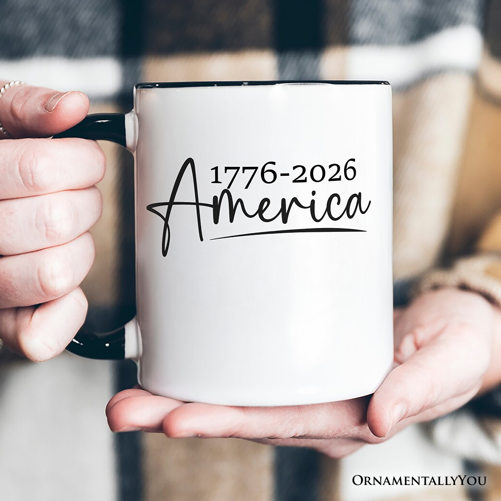 250 Years American Anniversary Personalized Mug, 4th of July Minimalistic Patriotic 1776-2026 Gift with Custom Name