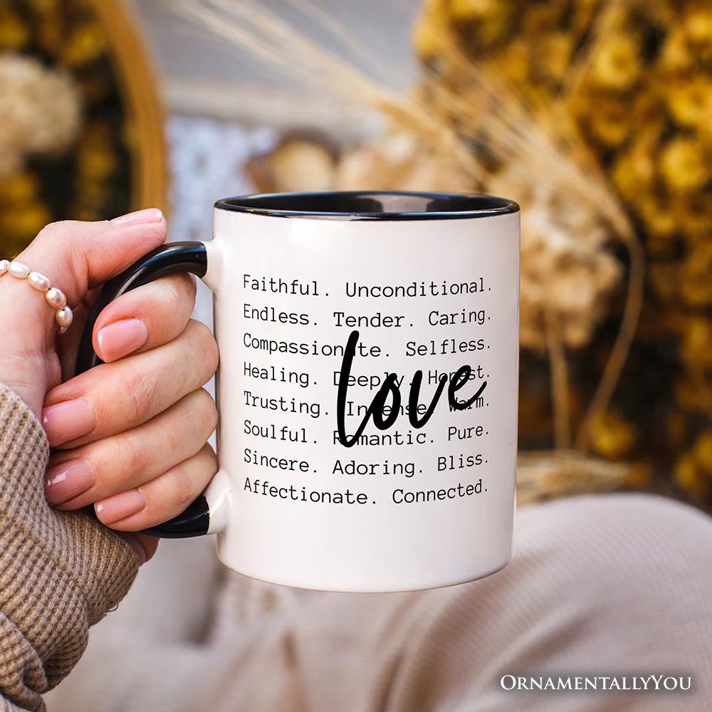 Love Definition Words Personalized Mug, Minimalist Valentine Inspirational Love Gift with Custom Name