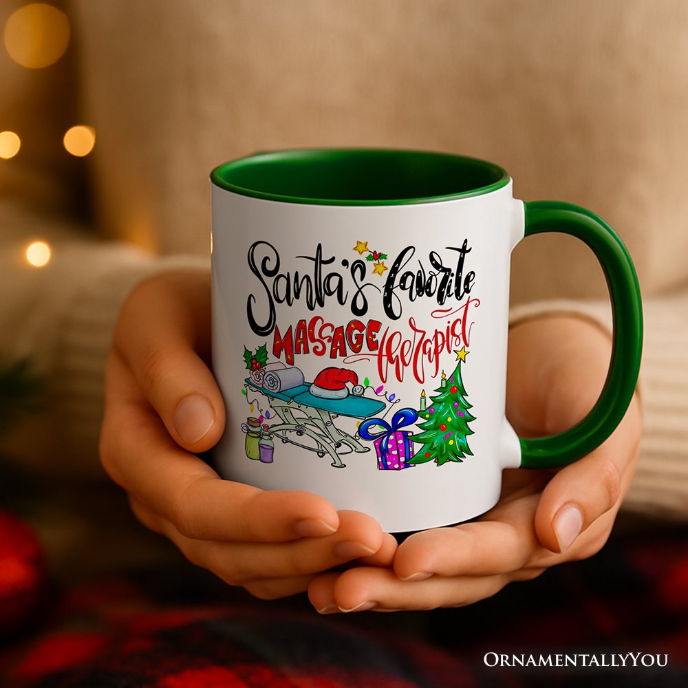 Santa's Favorite Massage Therapist Personalized Mug, Spa Appreciation Christmas Gift with Custom Name