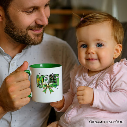 Coquette Mini Clover Bow St Patrick's Day Personalized Mug, Green Lucky Shamrock Clover Gift with Custom Name