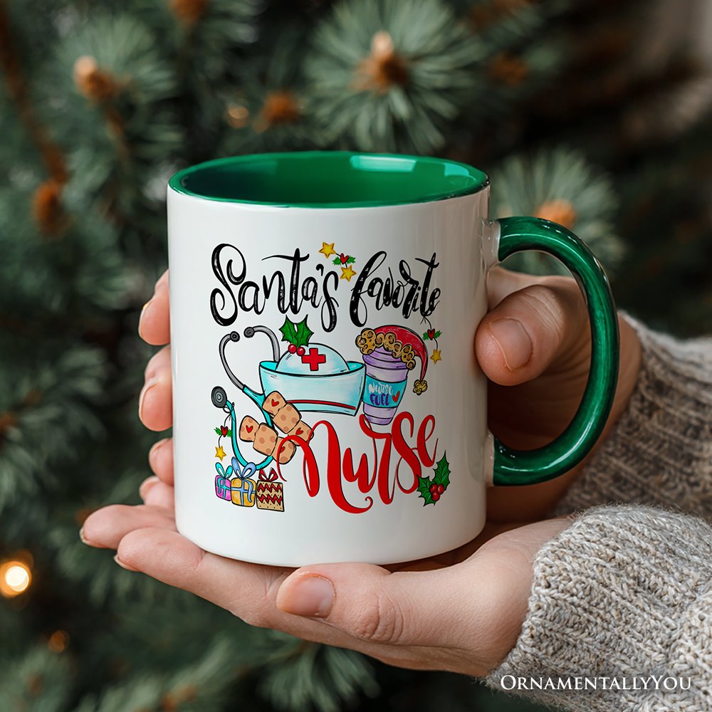 Santa's Favorite Nurse Christmas Personalized Mug, Healthcare Appreciation Gift with Custom Name