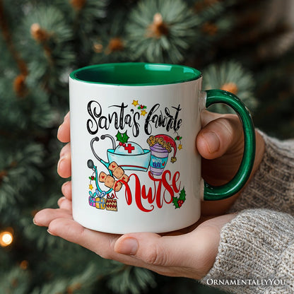 Santa's Favorite Nurse Christmas Personalized Mug, Healthcare Appreciation Gift with Custom Name