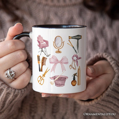 Hairstylist Coquette Aesthetic Personalized Mug, Pink Hair Dresser Gift with Custom Name